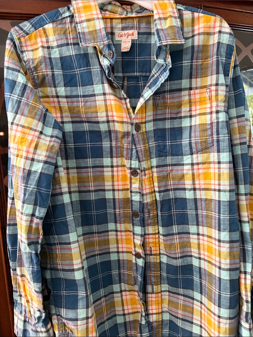 Cat & Jack Navy, Yellow & Light Blue Plaid Button-Down Shirt